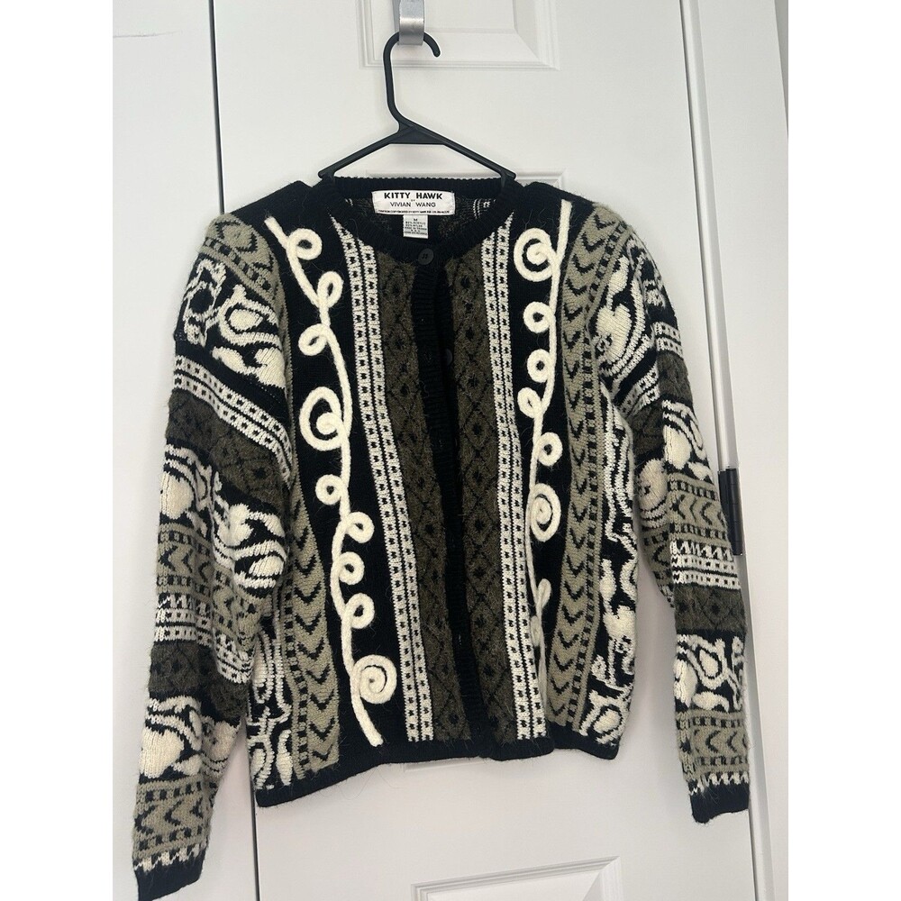 Vintage Kitty Hawk Vivian Wang Women Medium m Sweater Chunky Knit Cardigan